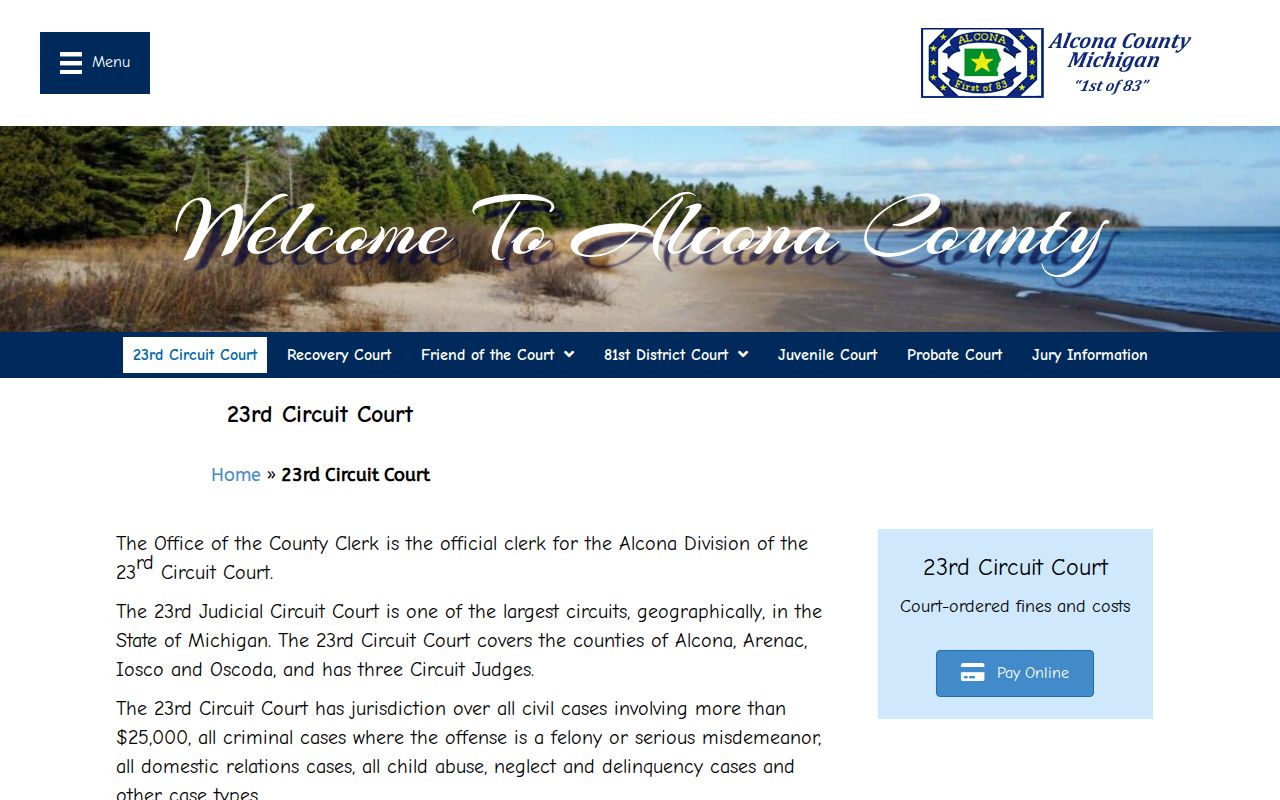 Alcona division of the 23rd Circuit Court felony case information