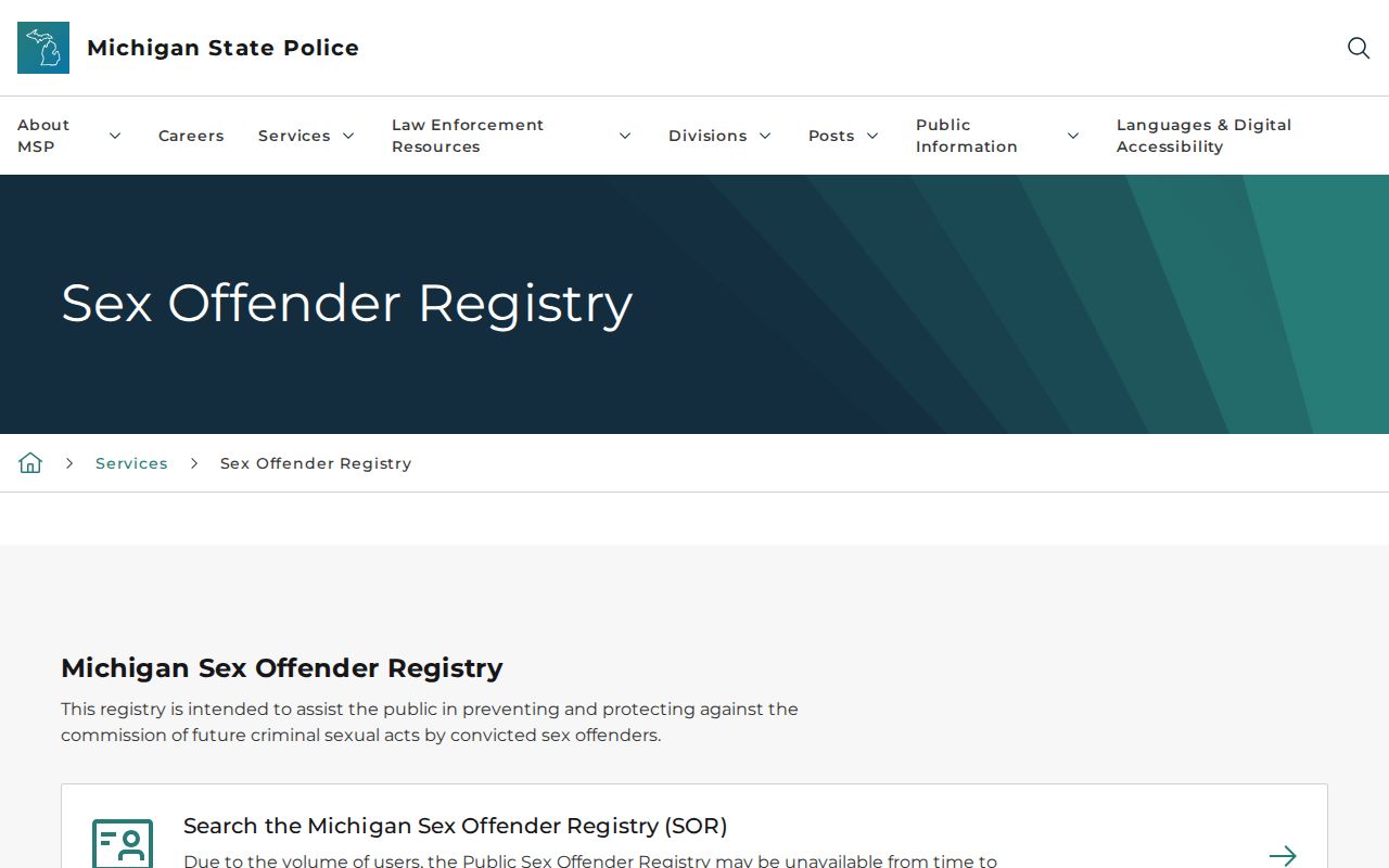 Alcona County sex offender check registry explanation from Michigan State Police