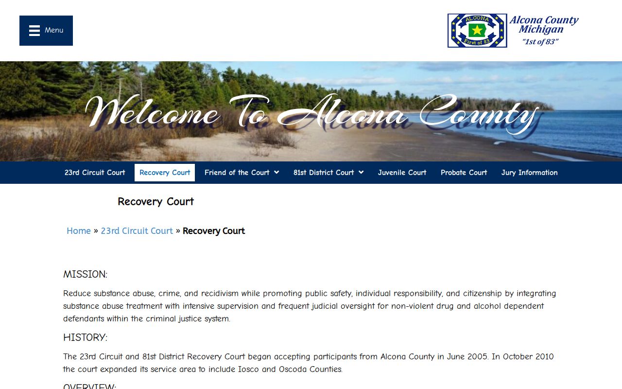 Harrisville criminal case records and Alcona Recovery Court